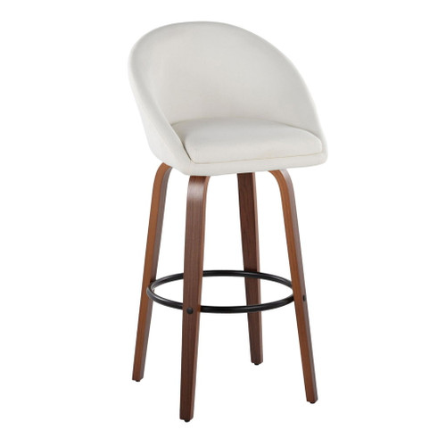 Matisse - 30" Highback Fixed-Height Barstool With Round Black Metal Footrest (Set of 2) - Walnut Wood