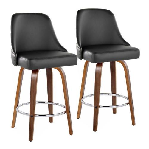 Marcel - 27" Fixed-Height Counter Stool With Black Faux Leather (Set of 2)