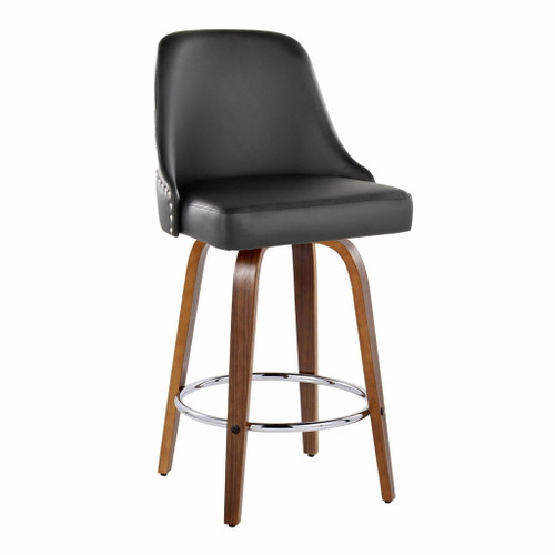 Marcel - 27" Fixed-Height Counter Stool With Black Faux Leather (Set of 2)