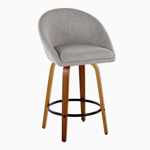 Matisse - 26" Highback Fixed-Height Counter Stool With Swivel And Round Black Metal Footrest (Set of 2) - Walnut Wood