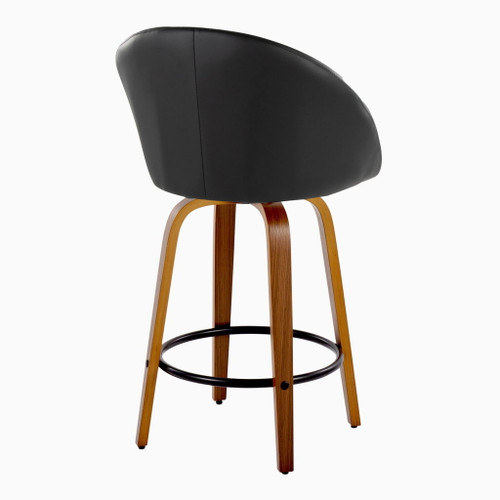 Matisse - 26" Highback Fixed-Height Counter Stool With Swivel And Round Black Metal Footrest (Set of 2) - Walnut Wood