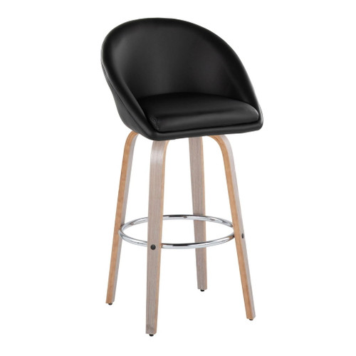 Matisse - 30" Highback Fixed-Height Barstool With Swivel And Round Chrome Metal Footrest (Set of 2) - Light Gray Wood