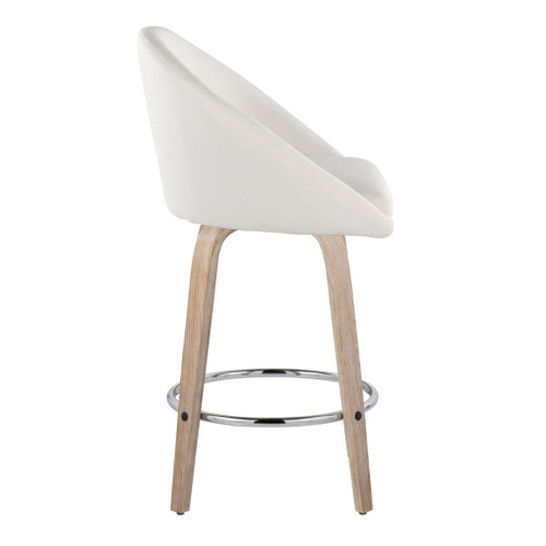 Matisse - 26" Highback Fixed-Height Counter Stool With Swivel And Round Chrome Metal Footrest (Set of 2) - White Washed Wood