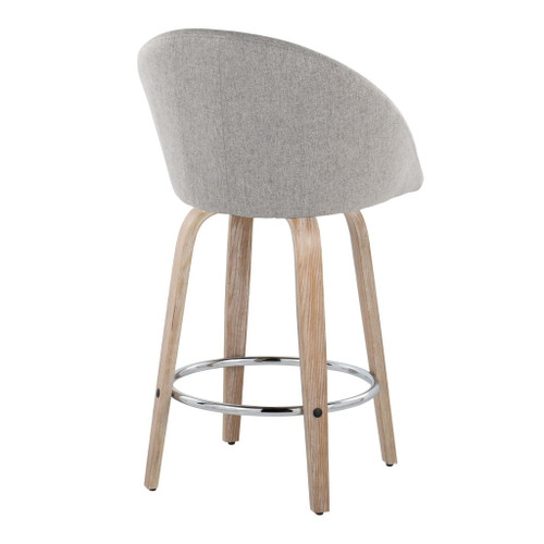 Matisse - 26" Highback Fixed-Height Counter Stool With Swivel And Round Chrome Metal Footrest (Set of 2) - White Washed Wood