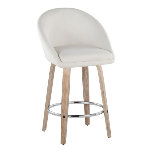 Matisse - 26" Highback Fixed-Height Counter Stool With Swivel And Round Chrome Metal Footrest (Set of 2) - White Washed Wood