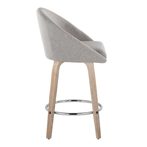 Matisse - 26" Highback Fixed-Height Counter Stool With Swivel And Round Chrome Metal Footrest (Set of 2) - White Washed Wood