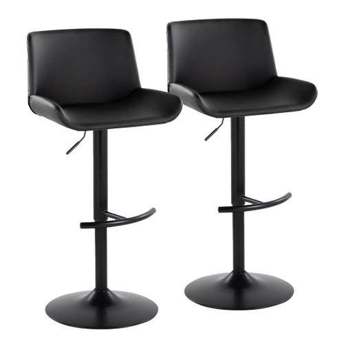 Santi - Upholstered Adjustable Barstool With Swivel And Rounded T Footrest (Set of 2) - Black Metal