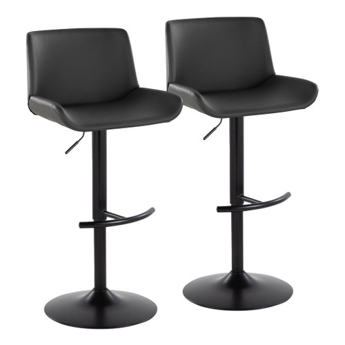 Santi - Upholstered Adjustable Barstool With Swivel And Rounded T Footrest (Set of 2) - Black Metal