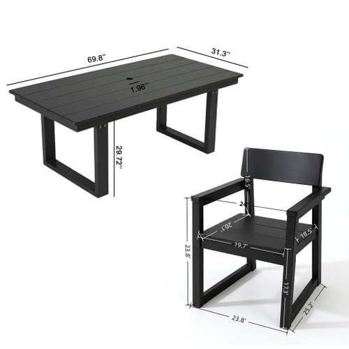 5 Piece Outdoor Dining Set, Table With Umbrella Hole And 4 Armrest Chairs