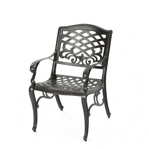Luminea - Outdoor Aluminum Dining Chair With Scroll Design, Lattice Pattern And Cabriole Legs - Bronze