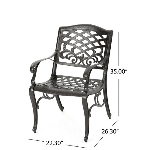 Luminea - Outdoor Aluminum Dining Chair With Scroll Design, Lattice Pattern And Cabriole Legs - Bronze