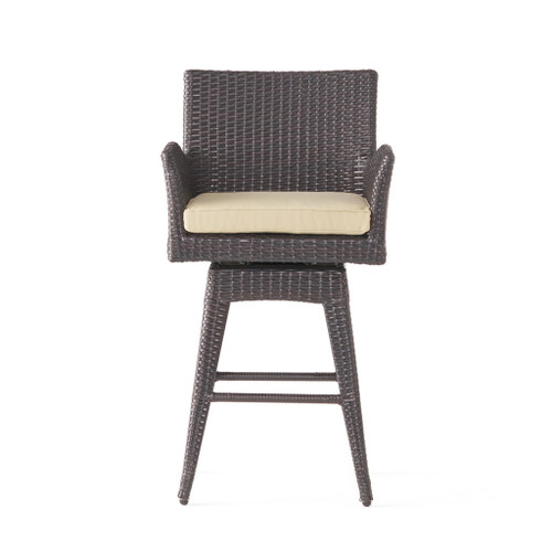Outdoor Modern Rattan Swivel Barstool With Tapered Legs - Beige / Multibrown