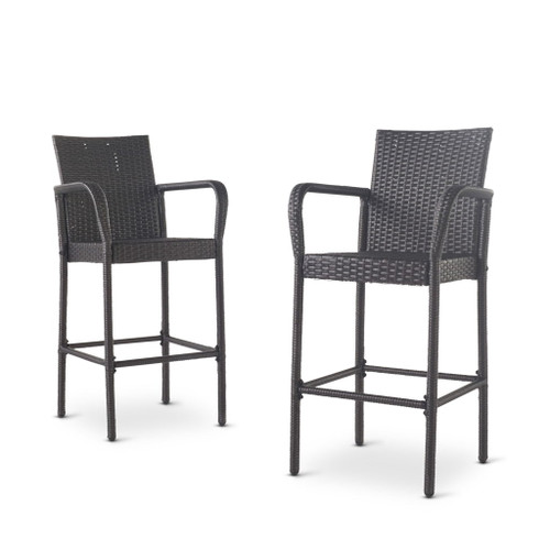 Outdoor Wicker Barstools With Rattan And Iron Frame