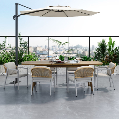Modern Outdoor Dining Set With Expandable Acacia Wood Table