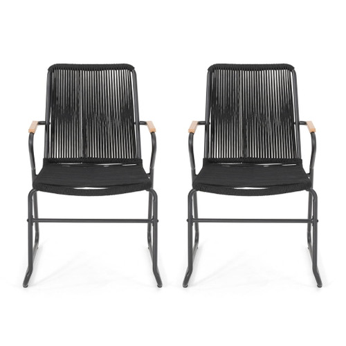Moonstone - Outdoor Club Chair Set With Rope Weave Design - Black