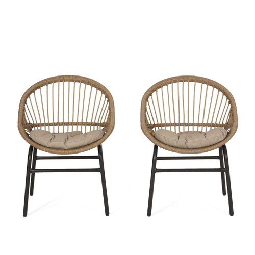 Outdoor Accent Chair With Curved Back And Basket Frame, (Set of 2) - Light Brown / Beige