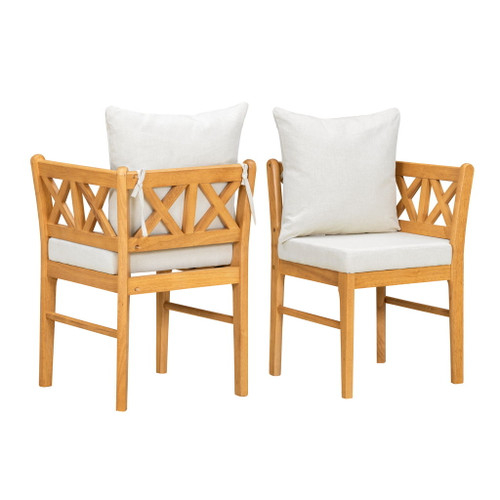 Farmhouse Modern Dining Corner Chairs (Set of 2) With Handwoven Rattan Backrests And Solid Wood Legs - Natural / White