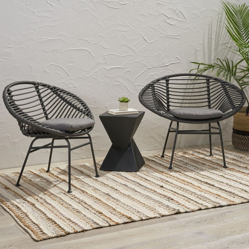 Cordella - Outdoor Woven Wicker Chairs With Cushions, (Set of 2)