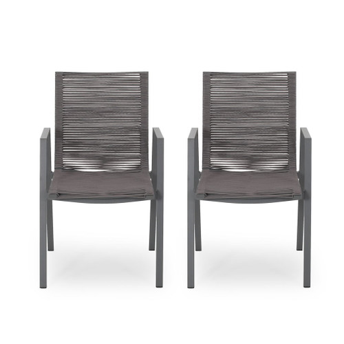 Outdoor Modern Aluminum Dining Chair Set With Rope Sea (Set of 2)