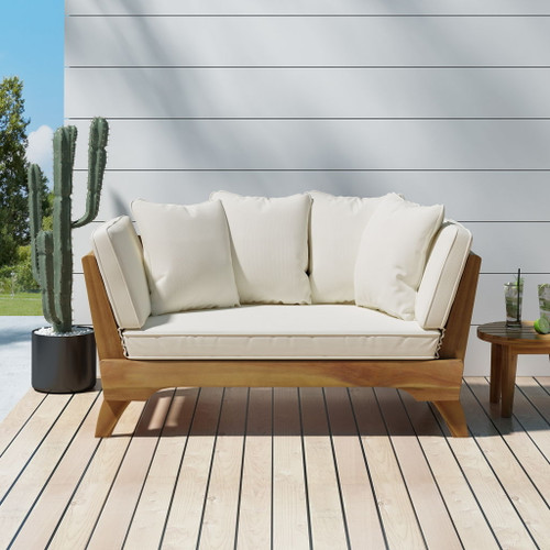 Outdoor Acacia Wood Expandable Daybed With Cushions