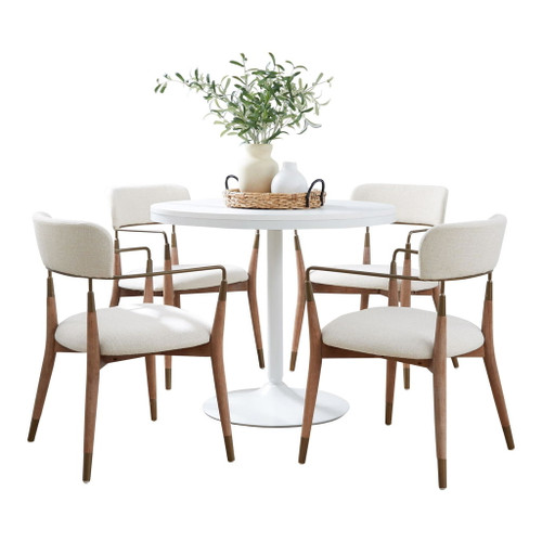 Dakota - Savannah 5 Piece Dining Set - White Steel, White Wood, Copper Metal, Whitewashed Wood,cream Noise Fabric