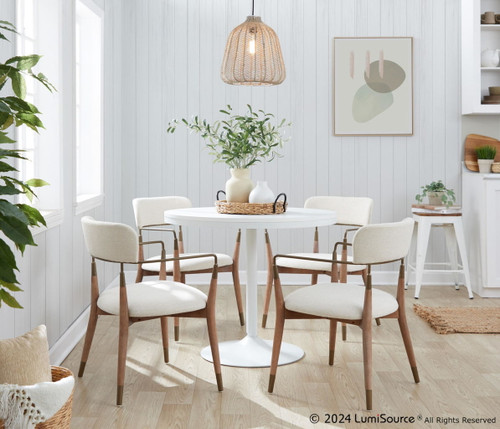Dakota - Savannah 5 Piece Dining Set - White Steel, White Wood, Copper Metal, Whitewashed Wood,cream Noise Fabric