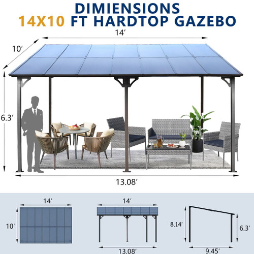 Wall Mounted Outdoor Pergola Gazebo, Heavy Duty Metal Awning With Roof