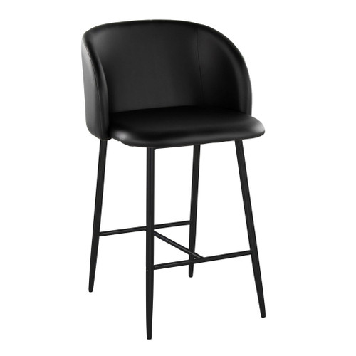 Fran - Fixed-Height Counter Stool (Set of 2) - Black Metal, Black Faux Leather