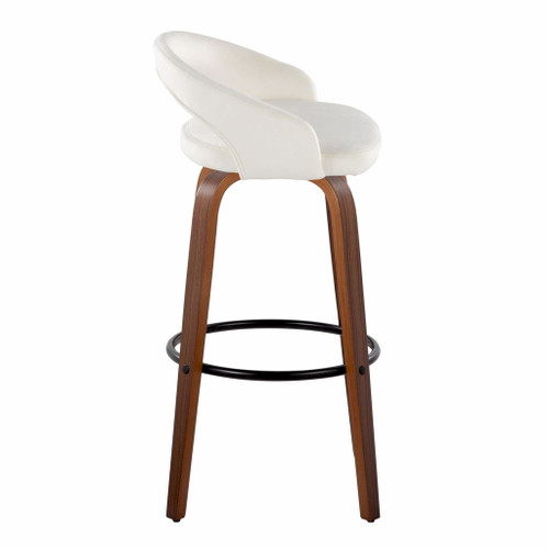 Grotto - Upholstered Fixed-Height Barstool (Set of 2) - Walnut Wood, White Velvet, Black Metal