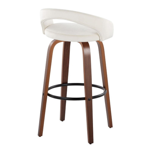 Grotto - Upholstered Fixed-Height Barstool (Set of 2) - Walnut Wood, White Velvet, Black Metal