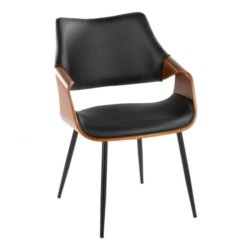 Curvo - High Back Chair (Set of 2) - Black Metal, Walnut Wood, Black Faux Leather