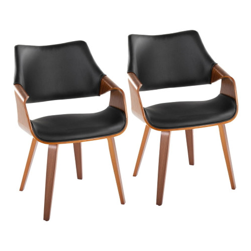 Curvo - Highback Chair (Set of 2) - Walnut Wood, Black Faux Leather