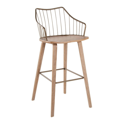 Winston - Fixed-Height Barstool - Whitewashed Wood, Antique Copper Metal