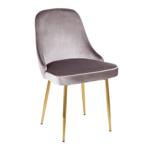 Marcel - Dining Chair (Set of 2) - Gold Frame And Silver Velvet Fabric
