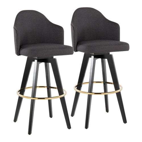 Ahoy - Upholstered Fixed-Height Barstool (Set of 2) - Black Base, Gold Footrest