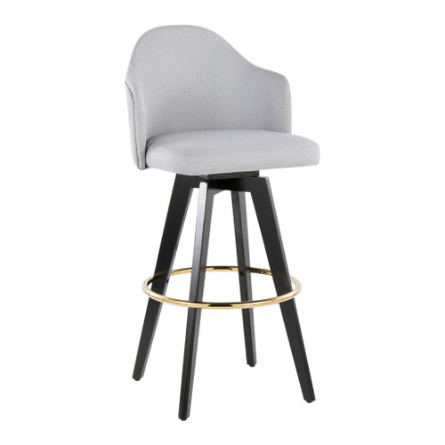 Ahoy - Upholstered Fixed-Height Barstool (Set of 2) - Black Base, Gold Footrest