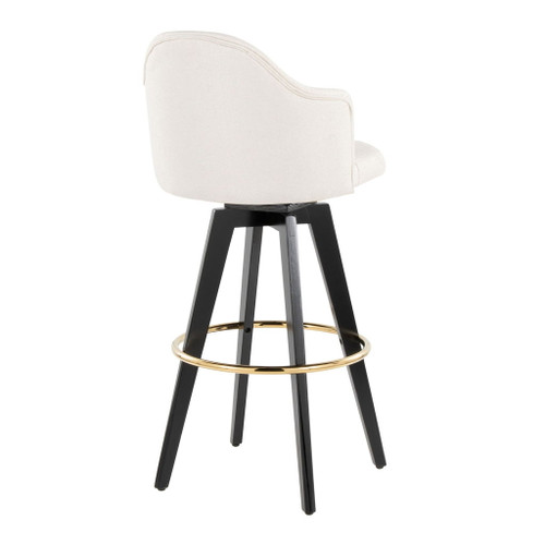 Ahoy - Upholstered Fixed-Height Barstool (Set of 2) - Black Base, Gold Footrest