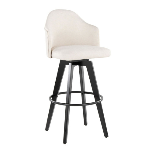 Ahoy - Upholstered Fixed-Height Barstool (Set of 2) - Black Base, Black Footrest