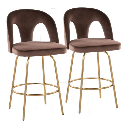 Ava - Upholstered Fixed-Height Barstool (Set of 2) - Gold Base