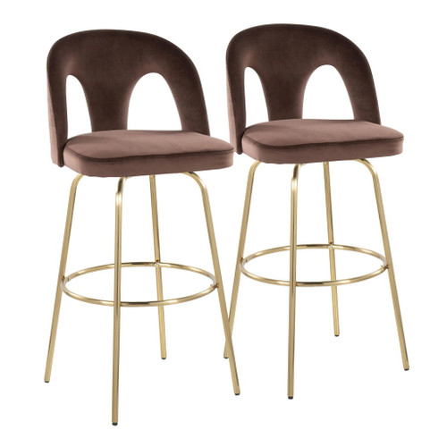 Ava - Upholstered Fixed-Height Barstool (Set of 2) - Gold Base