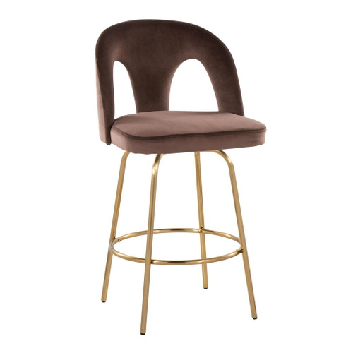 Ava - Upholstered Fixed-Height Barstool (Set of 2) - Gold Base