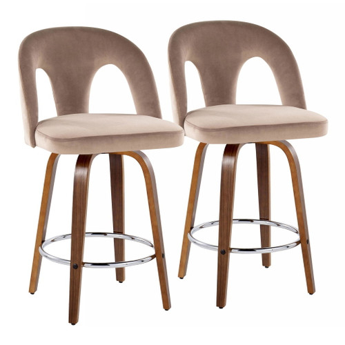 Ava - Upholstered Fixed-Height Barstool (Set of 2) - Walnut Wood Base