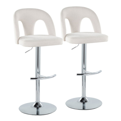 Ava - Upholstered Adjustable Barstool (Set of 2) - Chrome Metal