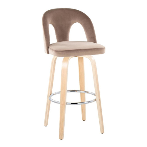 Ava - Upholstered Fixed-Height Barstool (Set of 2) - Natural Wood Base