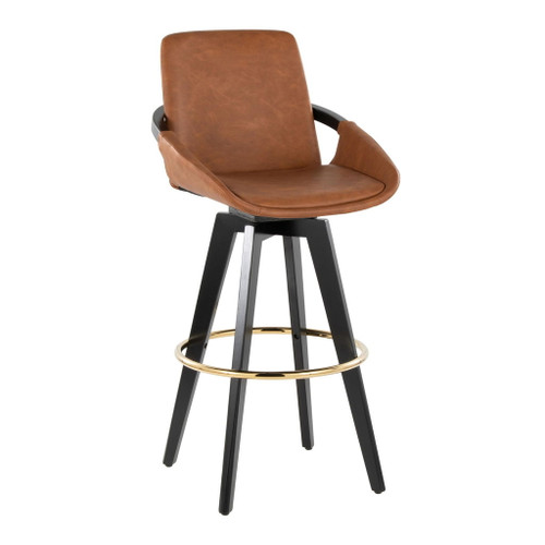 Cosmo - Fixed-Height Barstool (Set of 2) - Black Wood Base, Gold Footrest