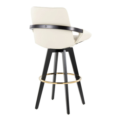 Cosmo - Fixed-Height Barstool (Set of 2) - Black Wood Base, Gold Footrest