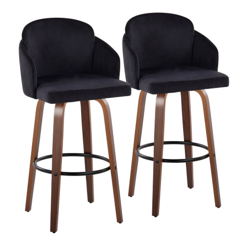 Dahlia - Fixed-Height Barstool (Set of 2) - Walnut Wood, Black Metal Footrest