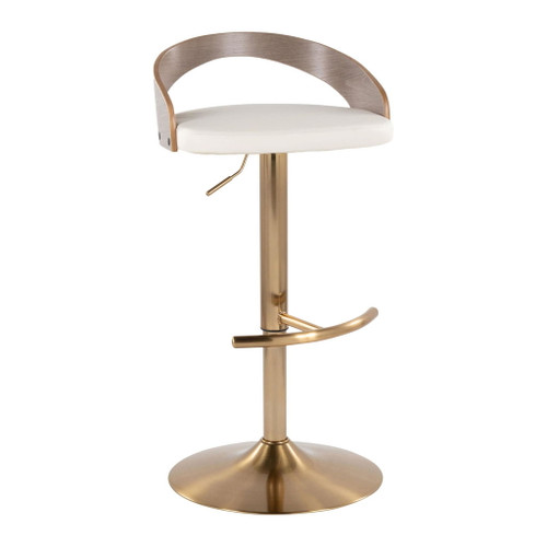Grotto - Adjustable Barstool (Set of 3) - Gold Metal, Light Gray Wood