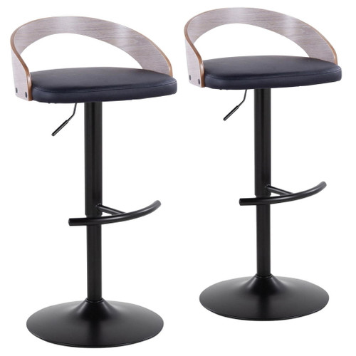 Grotto - Adjustable Barstool - Black Metal, Light Gray Wood