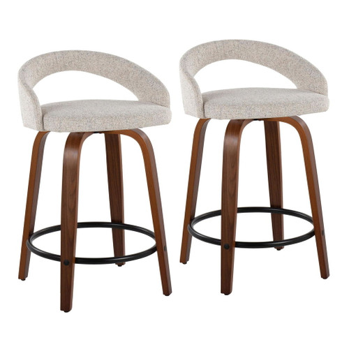 Grotto - Upholstered Fixed-Height Counter Stool With Walnut Wood Base (Set of 2)